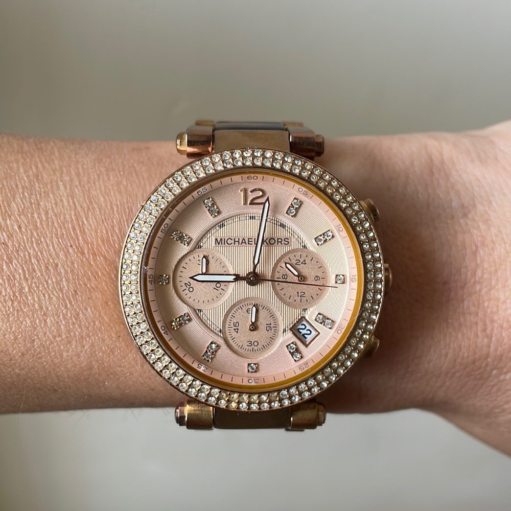 Michael Kors rose gold/tortoise watch